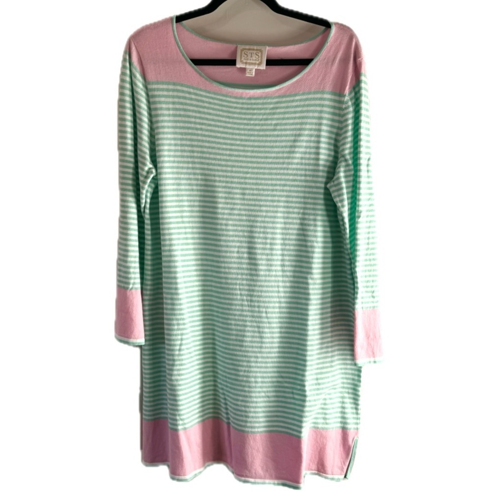 Sail to Sable Pink & Mint Green Striped Dress Sz XL